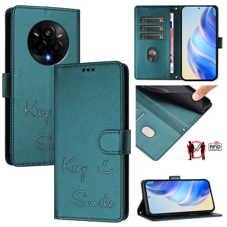 Smile Embossing RFID Leather Phone Case, For Realme 14x Global / V70 5G / C75 5G, For Realme Narzo 80 Pro / 14 Pro 5G India, For Realme 14 5G / 14T 5G Global, For Realme P3 Ultra 5G, For Realme P3 5G, For Realme 14 Pro+ 5G, For Realme 14 Pro 5G