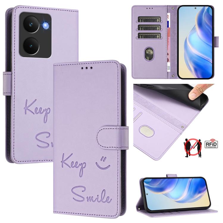 Smile Embossing RFID Leather Phone Case, For Realme 14x Global / V70 5G / C75 5G, For Realme Narzo 80 Pro / 14 Pro 5G India, For Realme 14 5G / 14T 5G Global, For Realme P3 Ultra 5G, For Realme P3 5G, For Realme 14 Pro+ 5G, For Realme 14 Pro 5G