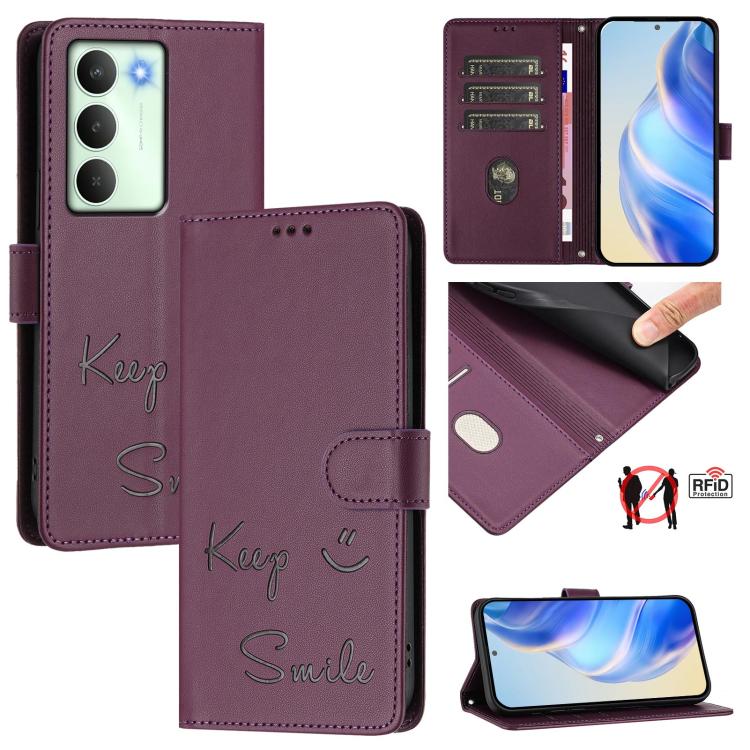 Smile Embossing RFID Leather Phone Case, For Realme 14x Global / V70 5G / C75 5G, For Realme Narzo 80 Pro / 14 Pro 5G India, For Realme 14 5G / 14T 5G Global, For Realme P3 Ultra 5G, For Realme P3 5G, For Realme 14 Pro+ 5G, For Realme 14 Pro 5G