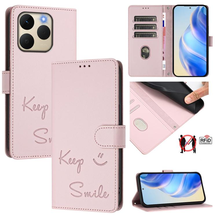 Smile Embossing RFID Leather Phone Case, For Realme 16 Pro 5G Global, For Realme C71 4G India / Note 70 4G, For Realme C85 5G / 15x 5G India, For Realme P4 Pro 5G, For Realme P4 5G, For Realme 15T 5G Global, For Realme 15 / 15 Pro 5G Global            ...