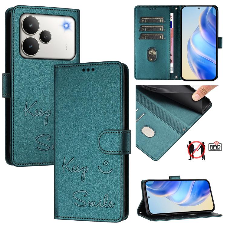 Smile Embossing RFID Leather Phone Case, For Realme 16 Pro 5G Global, For Realme C71 4G India / Note 70 4G, For Realme C85 5G / 15x 5G India, For Realme P4 Pro 5G, For Realme P4 5G, For Realme 15T 5G Global, For Realme 15 / 15 Pro 5G Global            ...
