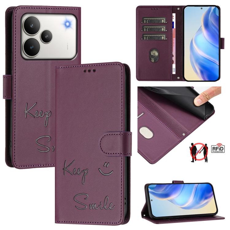 Smile Embossing RFID Leather Phone Case, For Realme 16 Pro 5G Global, For Realme C71 4G India / Note 70 4G, For Realme C85 5G / 15x 5G India, For Realme P4 Pro 5G, For Realme P4 5G, For Realme 15T 5G Global, For Realme 15 / 15 Pro 5G Global            ...