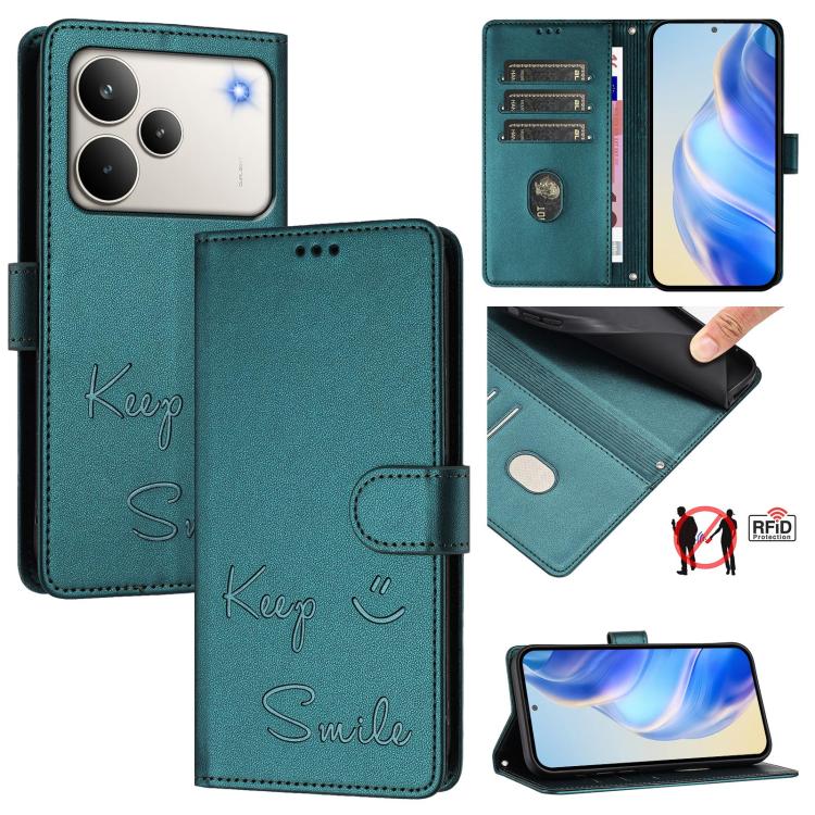 Smile Embossing RFID Leather Phone Case, For Realme 16 Pro 5G Global, For Realme C71 4G India / Note 70 4G, For Realme C85 5G / 15x 5G India, For Realme P4 Pro 5G, For Realme P4 5G, For Realme 15T 5G Global, For Realme 15 / 15 Pro 5G Global            ...