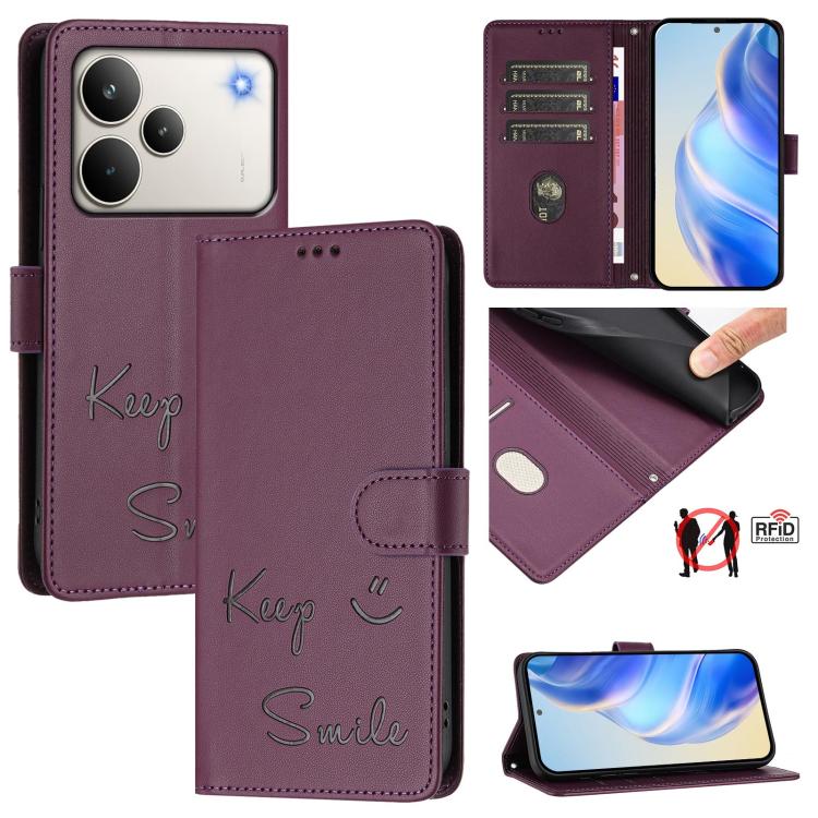 Smile Embossing RFID Leather Phone Case, For Realme 16 Pro 5G Global, For Realme C71 4G India / Note 70 4G, For Realme C85 5G / 15x 5G India, For Realme P4 Pro 5G, For Realme P4 5G, For Realme 15T 5G Global, For Realme 15 / 15 Pro 5G Global            ...