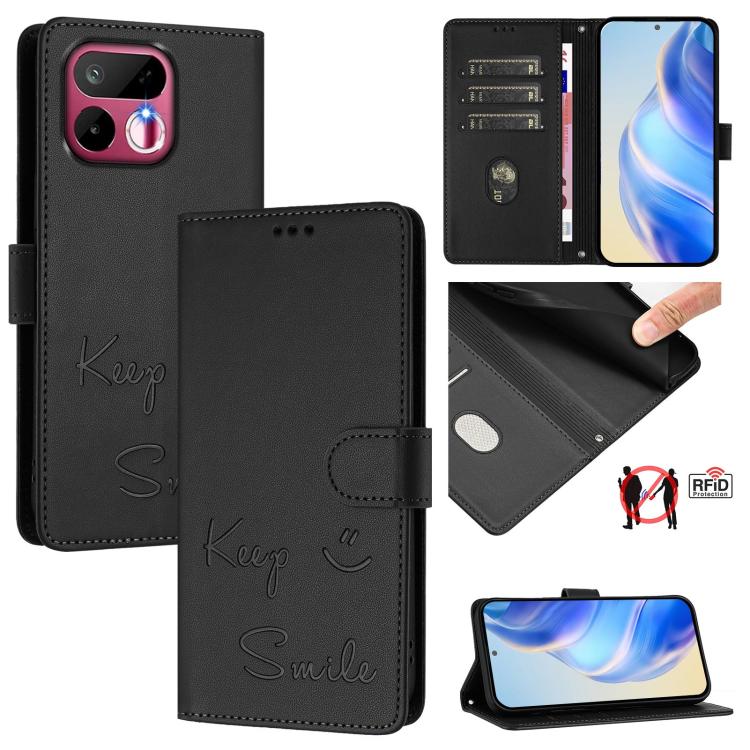 Smile Embossing RFID Leather Phone Case, For Realme P4x 5G / OnePlus Nord CE6 Lite, For Realme 16T 5G Global, For Realme C100 5G, For Realme P4 Power 5G, For Realme Note 80 4G Global, For Realme C83 5G India, For Realme 16 5G Global                    ...