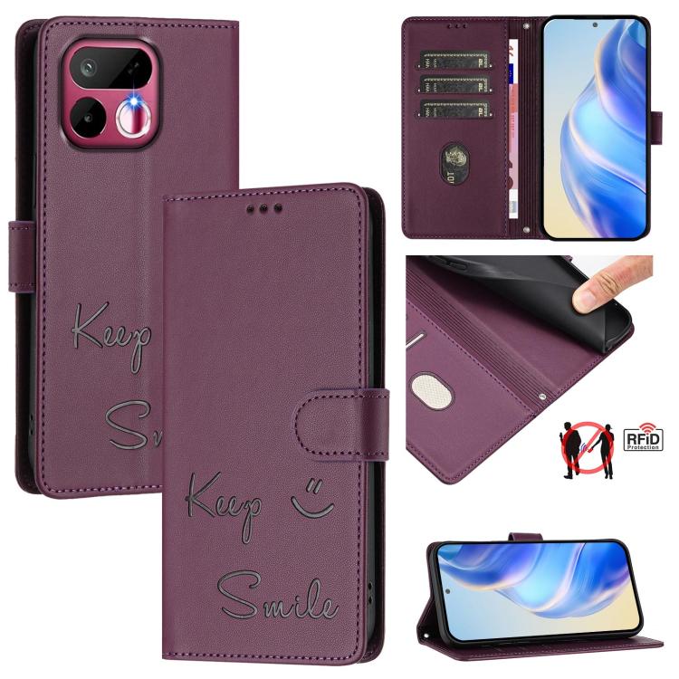 Smile Embossing RFID Leather Phone Case, For Realme P4x 5G / OnePlus Nord CE6 Lite, For Realme 16T 5G Global, For Realme C100 5G, For Realme P4 Power 5G, For Realme Note 80 4G Global, For Realme C83 5G India, For Realme 16 5G Global                    ...