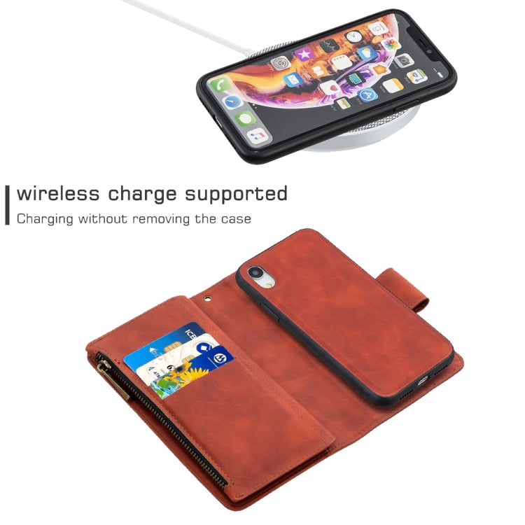 Skin Feel Detachable Magnetic Zipper Horizontal Flip PU Leather Case with Multi-Card Slots & Holder & Wallet & Photo Frame & Lanyard, For iPhone XR, For iPhone 8 Plus, For iPhone 11, For Xiaomi Redmi 9, For Xiaomi Redmi Note 9