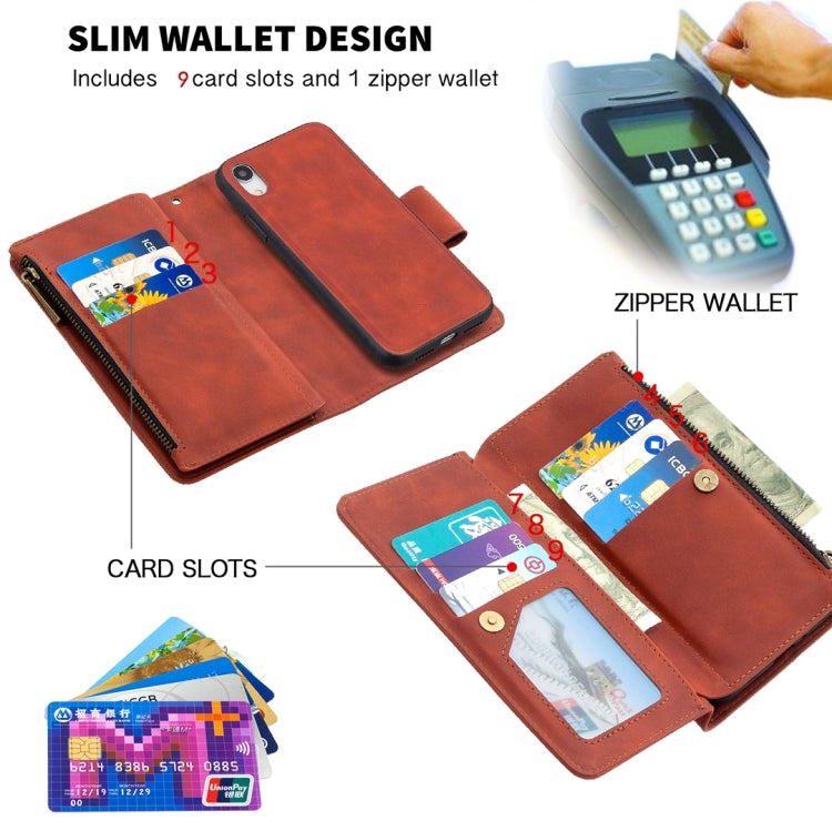 Skin Feel Detachable Magnetic Zipper Horizontal Flip PU Leather Case with Multi-Card Slots & Holder & Wallet & Photo Frame & Lanyard, For iPhone XR, For iPhone 8 Plus, For iPhone 11, For Xiaomi Redmi 9, For Xiaomi Redmi Note 9