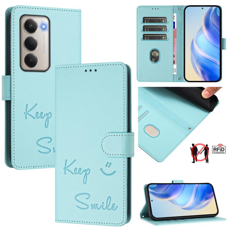 Smile Embossing RFID Leather Phone Case, For Redmi 15 5G Global / 15 4G SEA 169.5mm, For Xiaomi 15T Pro 5G, For Xiaomi 15T 5G, For Redmi Note 14 4G 164.84mm EU Version