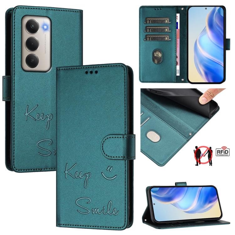 Smile Embossing RFID Leather Phone Case, For Redmi 15 5G Global / 15 4G SEA 169.5mm, For Xiaomi 15T Pro 5G, For Xiaomi 15T 5G, For Redmi Note 14 4G 164.84mm EU Version