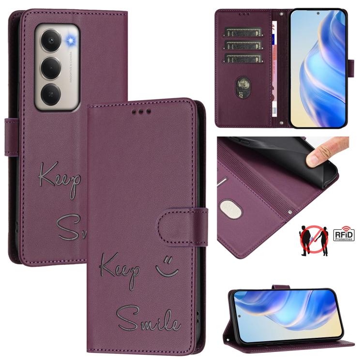 Smile Embossing RFID Leather Phone Case, For Redmi 15 5G Global / 15 4G SEA 169.5mm, For Xiaomi 15T Pro 5G, For Xiaomi 15T 5G, For Redmi Note 14 4G 164.84mm EU Version