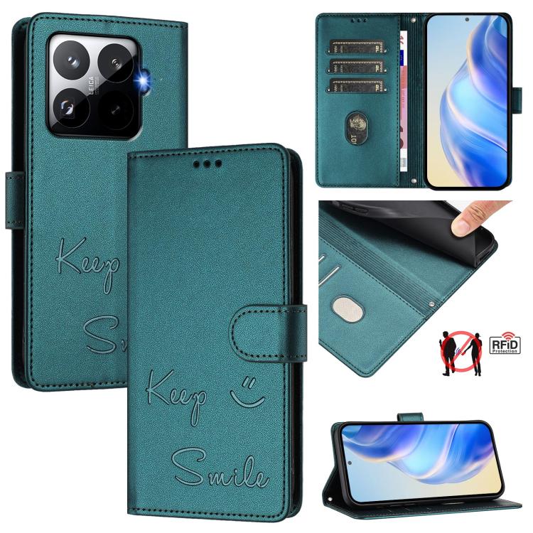 Smile Embossing RFID Leather Phone Case, For Redmi 15 5G Global / 15 4G SEA 169.5mm, For Xiaomi 15T Pro 5G, For Xiaomi 15T 5G, For Redmi Note 14 4G 164.84mm EU Version