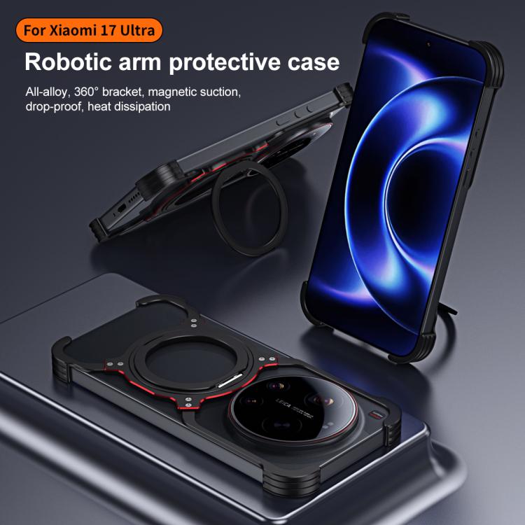 Mechanical Arm Borderless MagSafe Holder Metal Phone Case, For Xiaomi 17 Ultra, For Xiaomi 15 Ultra