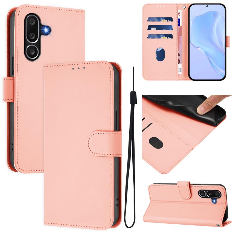 Skin Feel Solid Color Leather Phone Case with Lanyard, For Samsung Galaxy M56 5G, For Samsung Galaxy F16 5G Global