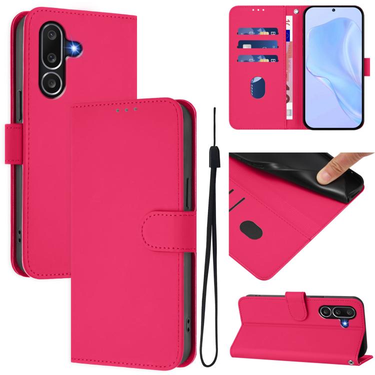 Skin Feel Solid Color Leather Phone Case with Lanyard, For Samsung Galaxy M56 5G, For Samsung Galaxy F16 5G Global