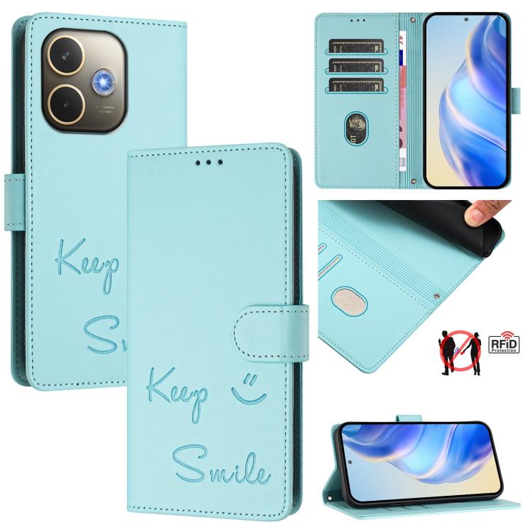 Smile Embossing RFID Leather Phone Case, For OPPO Reno14 Global, For OPPO Find X8s+ 5G, For OPPO Find X8s 5G, For OPPO Find X8 Ultra 5G, For OPPO A5 Pro 5G Global