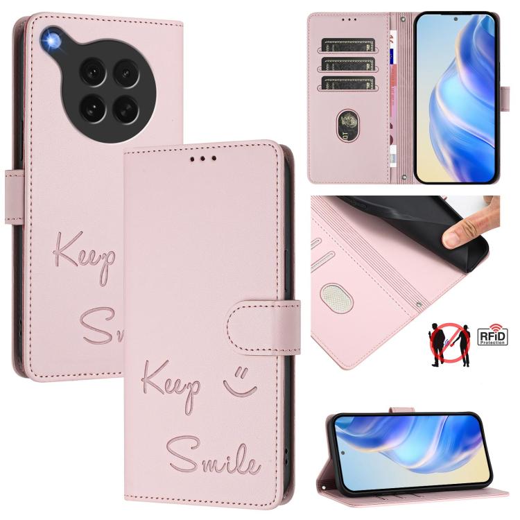 Smile Embossing RFID Leather Phone Case, For OPPO Reno14 Global, For OPPO Find X8s+ 5G, For OPPO Find X8s 5G, For OPPO Find X8 Ultra 5G, For OPPO A5 Pro 5G Global