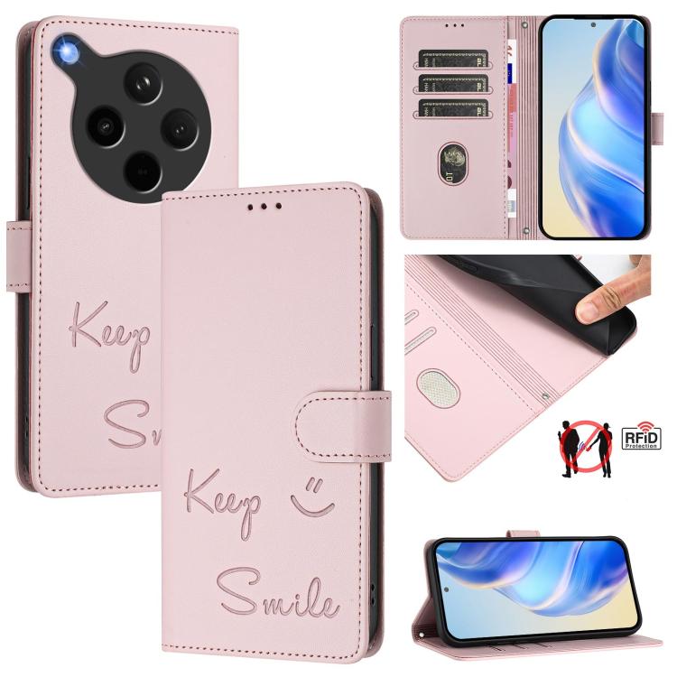 Smile Embossing RFID Leather Phone Case, For OPPO Reno14 Global, For OPPO Find X8s+ 5G, For OPPO Find X8s 5G, For OPPO Find X8 Ultra 5G, For OPPO A5 Pro 5G Global