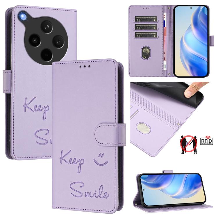 Smile Embossing RFID Leather Phone Case, For OPPO Reno14 Global, For OPPO Find X8s+ 5G, For OPPO Find X8s 5G, For OPPO Find X8 Ultra 5G, For OPPO A5 Pro 5G Global