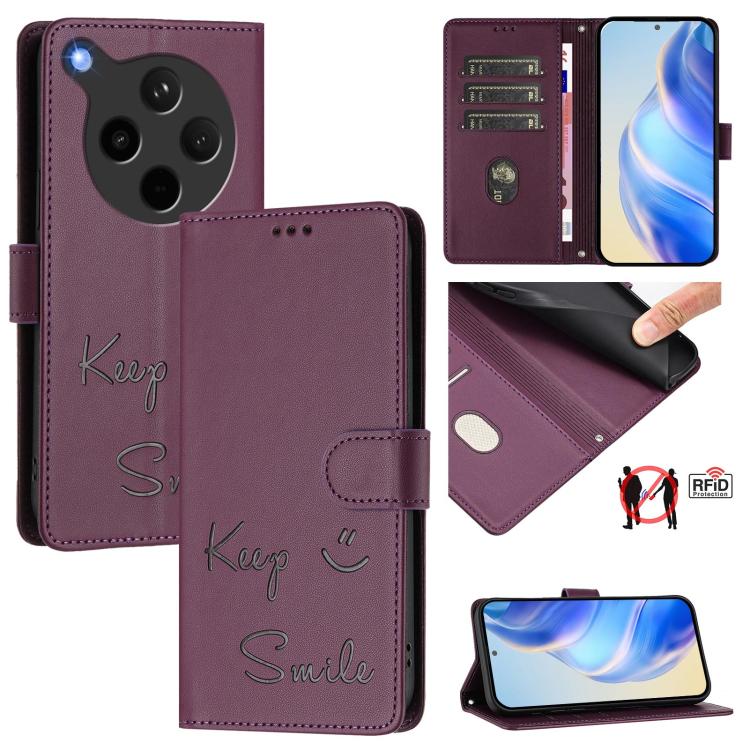 Smile Embossing RFID Leather Phone Case, For OPPO Reno14 Global, For OPPO Find X8s+ 5G, For OPPO Find X8s 5G, For OPPO Find X8 Ultra 5G, For OPPO A5 Pro 5G Global