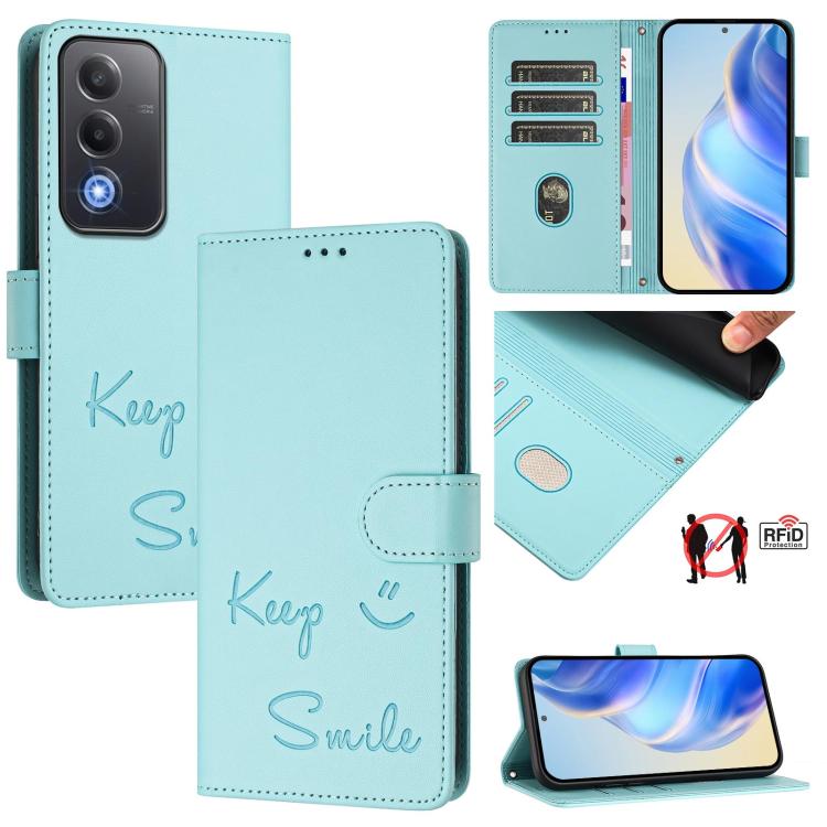 Smile Embossing RFID Leather Phone Case, For OPPO Find X9, For OPPO A6 GT 5G, For OPPO Find X9 Pro, For OPPO K13 Turbo 5G, For OPPO Reno14 F 5G, For OPPO A5x 5G / 4G Global, For OPPO A5 5G Global, For OPPO Reno14 Pro Global