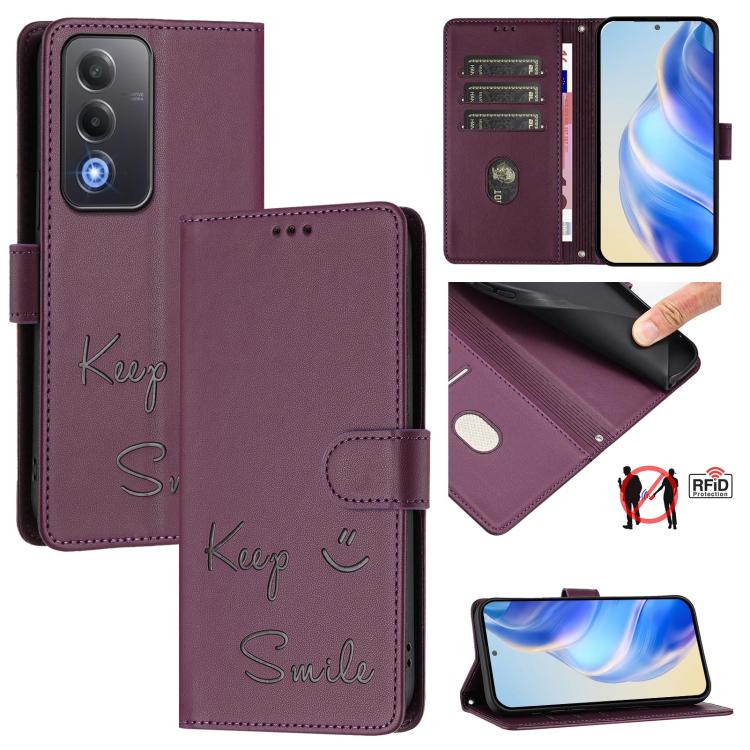 Smile Embossing RFID Leather Phone Case, For OPPO Find X9, For OPPO A6 GT 5G, For OPPO Find X9 Pro, For OPPO K13 Turbo 5G, For OPPO Reno14 F 5G, For OPPO A5x 5G / 4G Global, For OPPO A5 5G Global, For OPPO Reno14 Pro Global