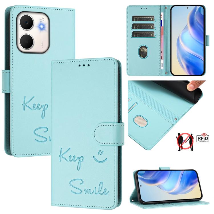 Smile Embossing RFID Leather Phone Case, For OPPO Find X9, For OPPO A6 GT 5G, For OPPO Find X9 Pro, For OPPO K13 Turbo 5G, For OPPO Reno14 F 5G, For OPPO A5x 5G / 4G Global, For OPPO A5 5G Global, For OPPO Reno14 Pro Global