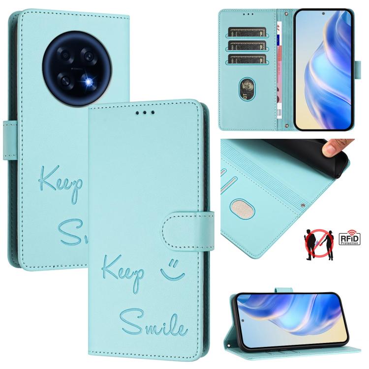 Smile Embossing RFID Leather Phone Case, For OPPO Find X9, For OPPO A6 GT 5G, For OPPO Find X9 Pro, For OPPO K13 Turbo 5G, For OPPO Reno14 F 5G, For OPPO A5x 5G / 4G Global, For OPPO A5 5G Global, For OPPO Reno14 Pro Global