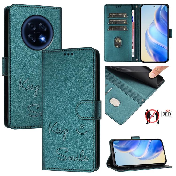 Smile Embossing RFID Leather Phone Case, For OPPO Find X9, For OPPO A6 GT 5G, For OPPO Find X9 Pro, For OPPO K13 Turbo 5G, For OPPO Reno14 F 5G, For OPPO A5x 5G / 4G Global, For OPPO A5 5G Global, For OPPO Reno14 Pro Global