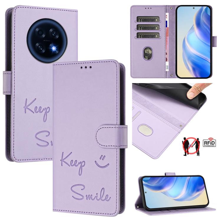 Smile Embossing RFID Leather Phone Case, For OPPO Find X9, For OPPO A6 GT 5G, For OPPO Find X9 Pro, For OPPO K13 Turbo 5G, For OPPO Reno14 F 5G, For OPPO A5x 5G / 4G Global, For OPPO A5 5G Global, For OPPO Reno14 Pro Global