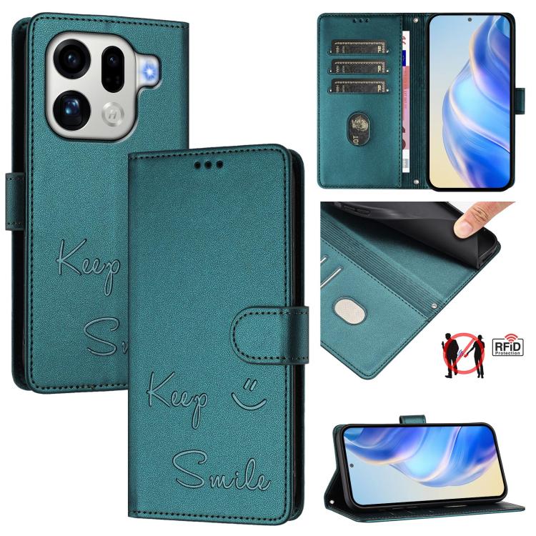 Smile Embossing RFID Leather Phone Case, For OPPO Find X9, For OPPO A6 GT 5G, For OPPO Find X9 Pro, For OPPO K13 Turbo 5G, For OPPO Reno14 F 5G, For OPPO A5x 5G / 4G Global, For OPPO A5 5G Global, For OPPO Reno14 Pro Global