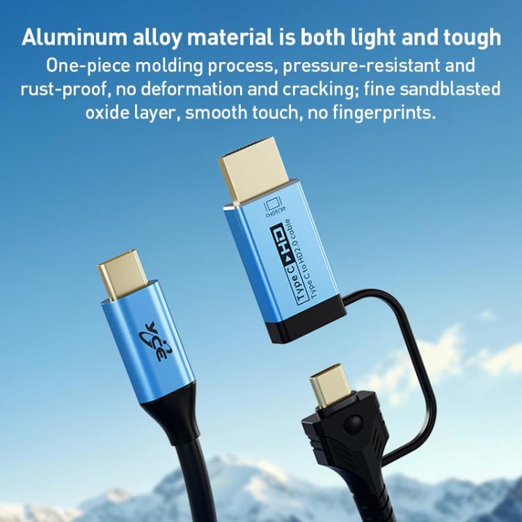 YCE-V292 2 in 1 Type-C to Type-C and HDMI2.0 Adapter Cable, Length: 1.8m