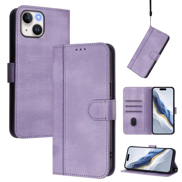 Line Splicing Buckle Retro Leather Phone Case, For iPhone 15, For iPhone 14 Plus, For iPhone 14 / 13, For iPhone 14 Pro, For iPhone 14 Pro Max, For iPhone 7 / 8 / SE 2022