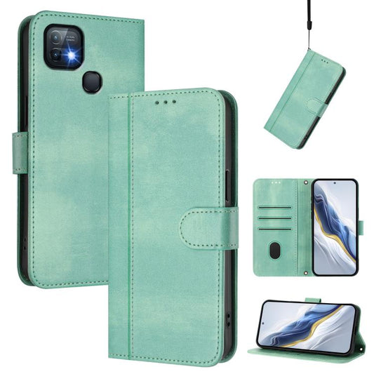Line Splicing Buckle Retro Leather Phone Case, For Infinix Hot 10i