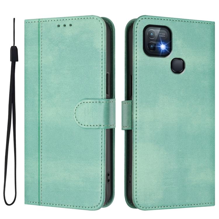 Line Splicing Buckle Retro Leather Phone Case, For Infinix Hot 10i
