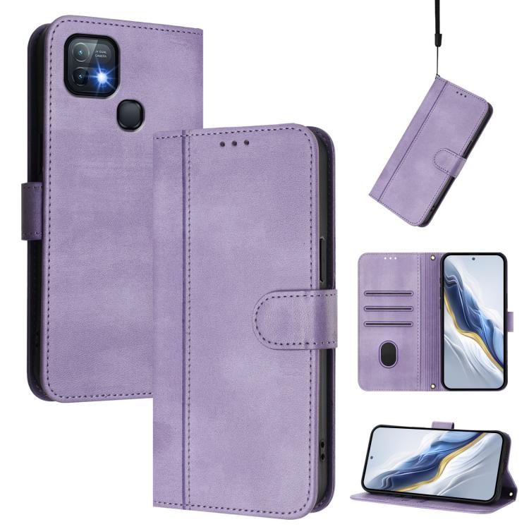 Line Splicing Buckle Retro Leather Phone Case, For Infinix Hot 10i