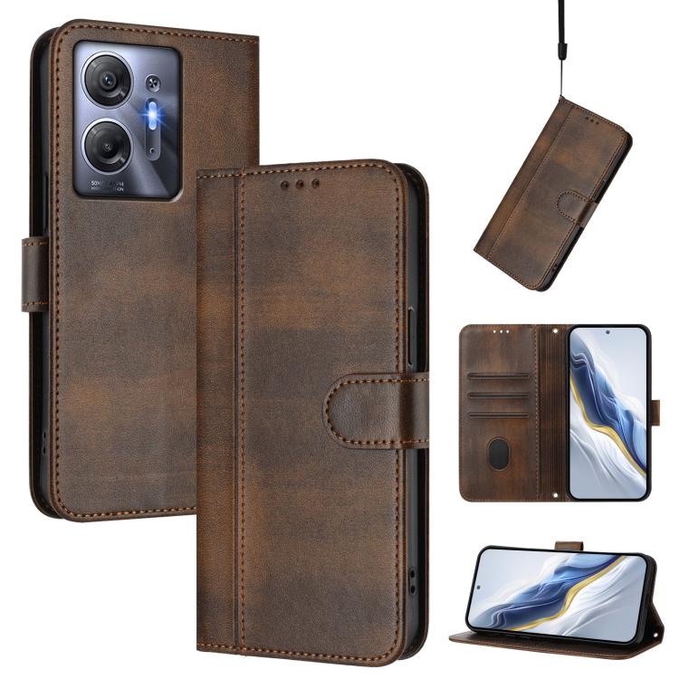 Line Splicing Buckle Retro Leather Phone Case, For Infinix Hot 40 4G / Hot 40 Pro 4G, For Infinix Zero 30 4G, For Infinix Zero 30 5G, For Infinix Hot 30 5G, For Infinix Hot 30 Play 4G / Hot 30 Play NFC, For Infinix Smart 7 Plus / 7 HD / 7 India