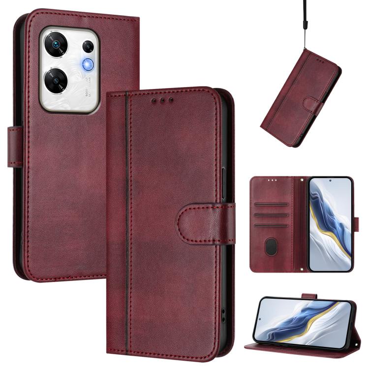 Line Splicing Buckle Retro Leather Phone Case, For Infinix Hot 40 4G / Hot 40 Pro 4G, For Infinix Zero 30 4G, For Infinix Zero 30 5G, For Infinix Hot 30 5G, For Infinix Hot 30 Play 4G / Hot 30 Play NFC, For Infinix Smart 7 Plus / 7 HD / 7 India