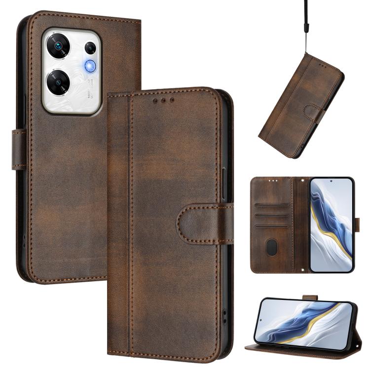 Line Splicing Buckle Retro Leather Phone Case, For Infinix Hot 40 4G / Hot 40 Pro 4G, For Infinix Zero 30 4G, For Infinix Zero 30 5G, For Infinix Hot 30 5G, For Infinix Hot 30 Play 4G / Hot 30 Play NFC, For Infinix Smart 7 Plus / 7 HD / 7 India