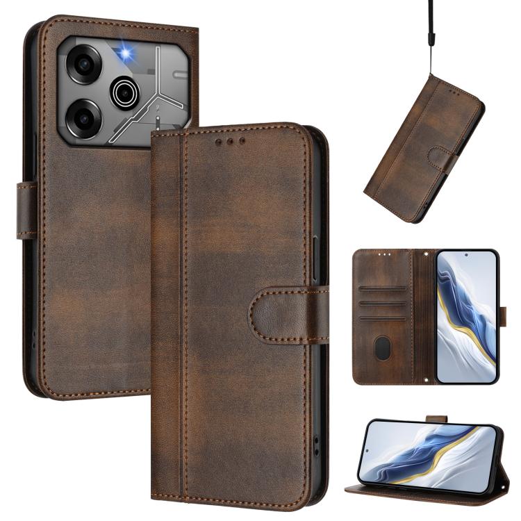 Line Splicing Buckle Retro Leather Phone Case, For Tecno Pova 6 4G, For Tecno Pova 6 5G / 6 Pro 5G, For Tecno Camon 30 Pro 5G, For Tecno Camon 30 Premier, For Tecno Camon 30 5G, For Tecno Camon 30 4G