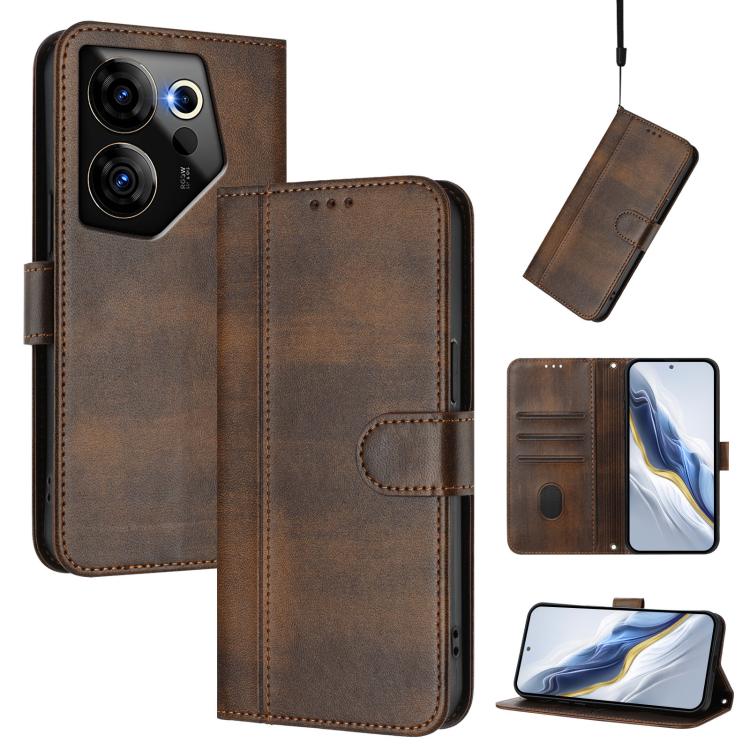 Line Splicing Buckle Retro Leather Phone Case, For Tecno Spark 20 Pro+ 4G, For Tecno Pova 5 Pro 5G, For Tecno Pova Neo 3, For Tecno Pova 5, For Tecno Camon 20 Premier 5G, For Tecno Camon 20 Pro 5G