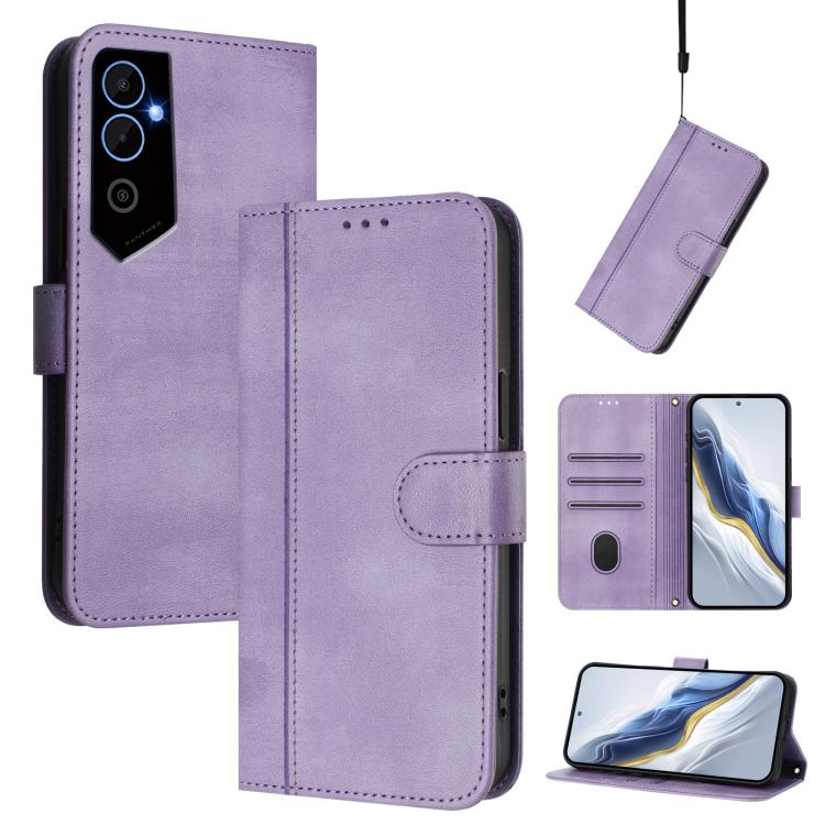 Line Splicing Buckle Retro Leather Phone Case, For Tecno Pova 4, For Tecno Pova Neo 2, For Tecno Spark Go 2022 / 8C / 9, For Tecno Spark 9 Pro / 9T, For Tecno Pova 3, For Tecno Pop 5