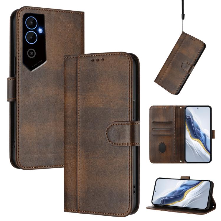 Line Splicing Buckle Retro Leather Phone Case, For Tecno Pova 4, For Tecno Pova Neo 2, For Tecno Spark Go 2022 / 8C / 9, For Tecno Spark 9 Pro / 9T, For Tecno Pova 3, For Tecno Pop 5