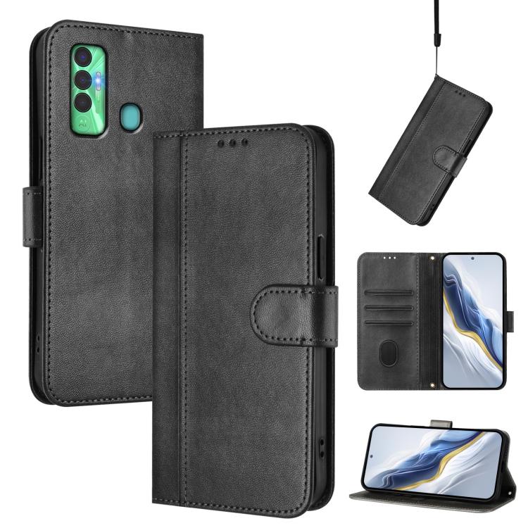 Line Splicing Buckle Retro Leather Phone Case, For Tecno Spark 7P, For Tecno Spark 7 / 7T