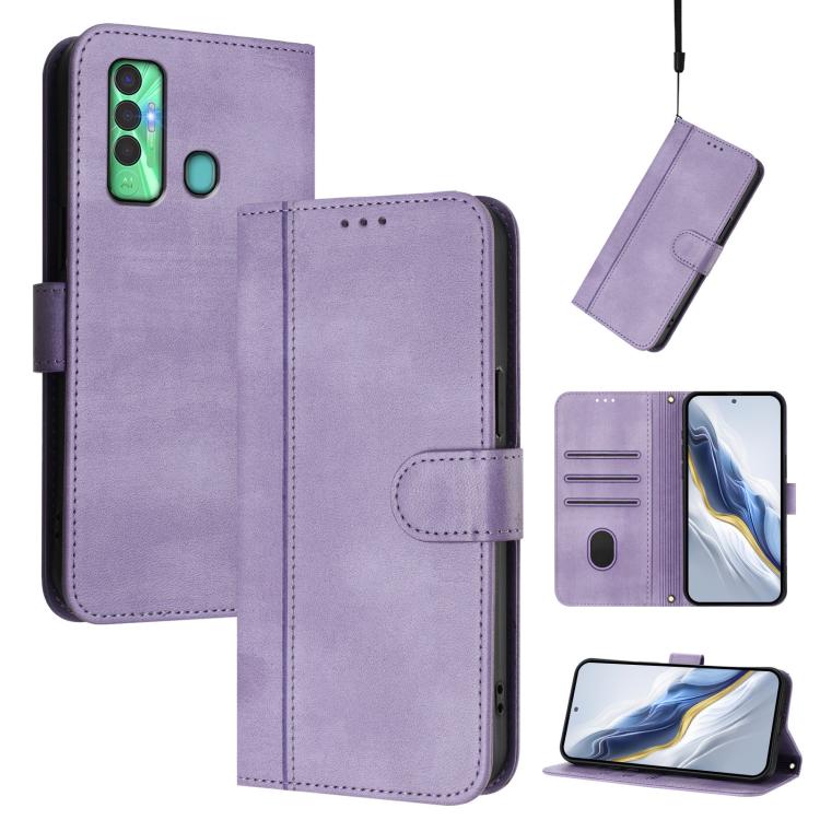Line Splicing Buckle Retro Leather Phone Case, For Tecno Spark 7P, For Tecno Spark 7 / 7T