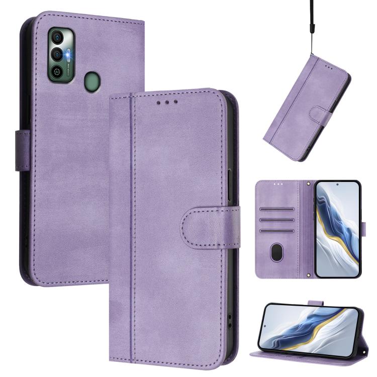 Line Splicing Buckle Retro Leather Phone Case, For Tecno Spark 7P, For Tecno Spark 7 / 7T