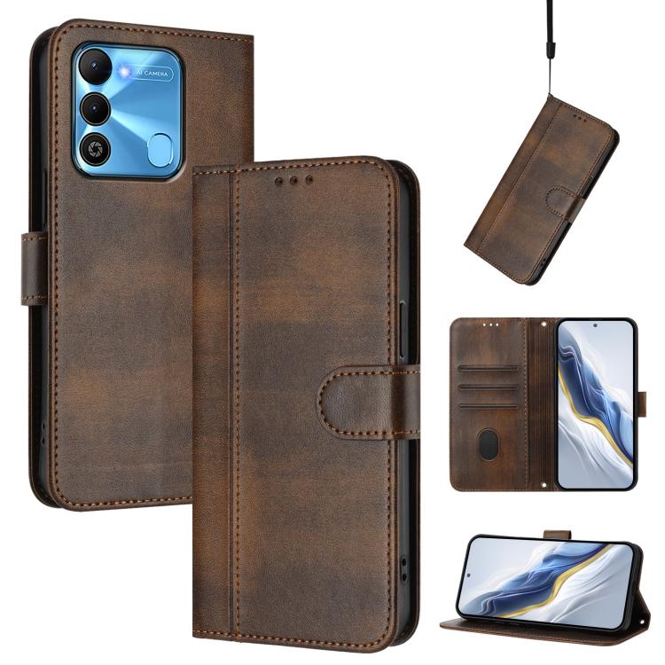 Line Splicing Buckle Retro Leather Phone Case, For Tecno Pova 4, For Tecno Pova Neo 2, For Tecno Spark Go 2022 / 8C / 9, For Tecno Spark 9 Pro / 9T, For Tecno Pova 3, For Tecno Pop 5
