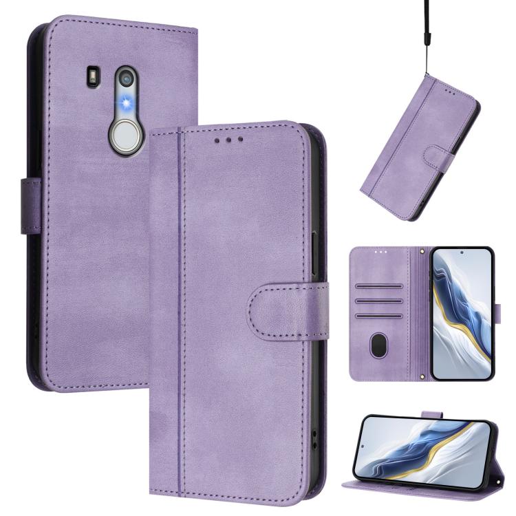 Line Splicing Buckle Retro Leather Phone Case, For Fujitsu Arrows Be4 F-41A, For Fujitsu Arrows Be3 F-02L