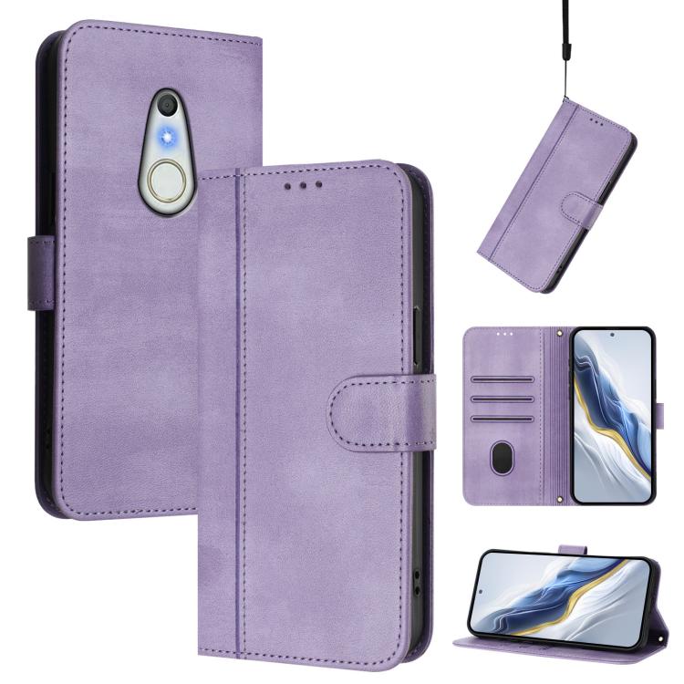 Line Splicing Buckle Retro Leather Phone Case, For Fujitsu Arrows Be4 F-41A, For Fujitsu Arrows Be3 F-02L