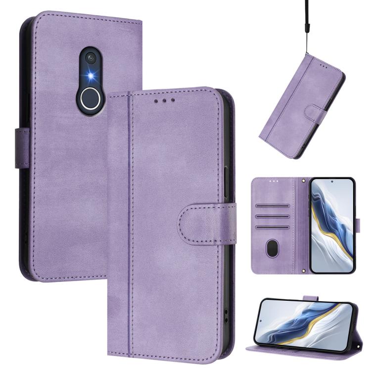 Line Splicing Buckle Retro Leather Phone Case, For Fujitsu Arrows We3, For Fujitsu FCNT Rakuraku F-53E, For Fujitsu Arrows We2 F-52E, For Fujitsu Arrows We2 Plus F-51E, For Fujitsu Arrow Be4 Plus F-41B, For Fujitsu Arrows F-01L F-42A